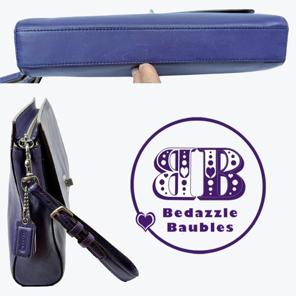 Coach Vintage Smooth Purple Leather Large Wristlet Clutch Turn Lock Front Pocket - Picture 13 of 13